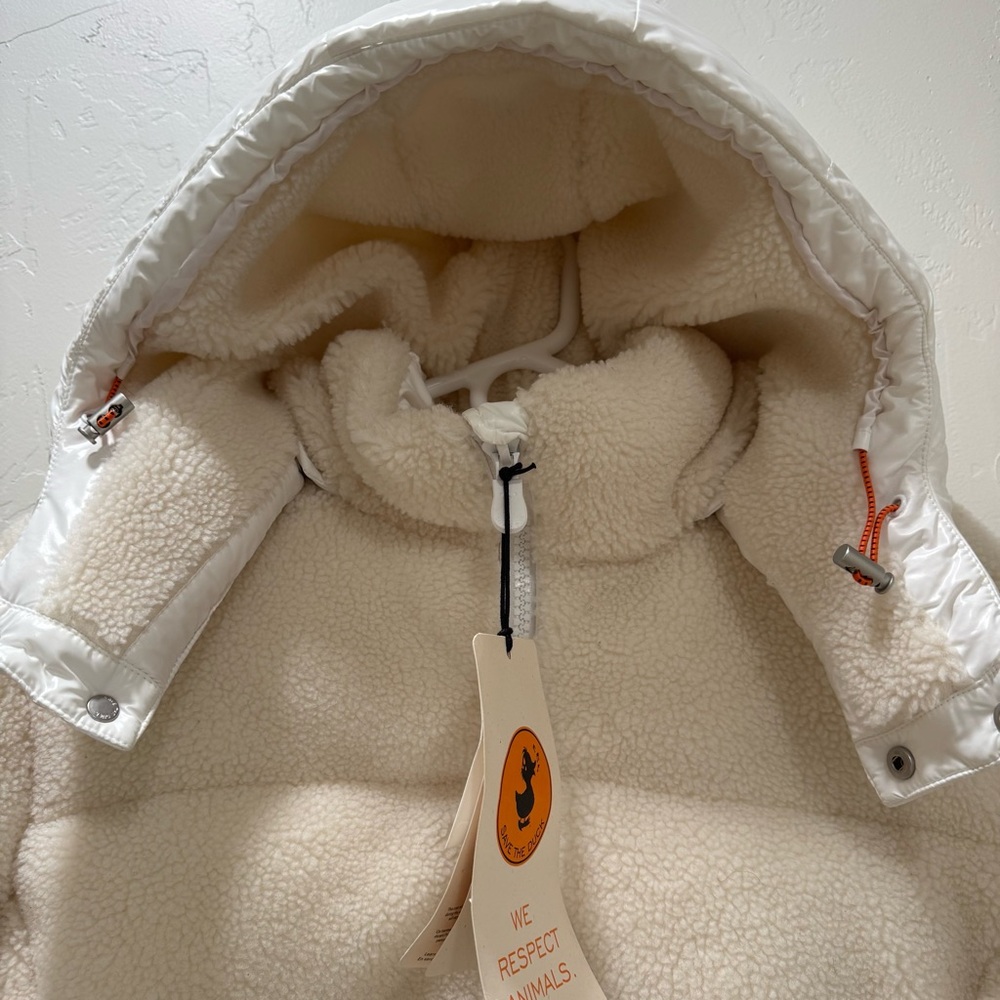 NWT Save the Duck Bertha Fleece Puffer Coat Cream Off White Women's Large - Picture 5 of 16